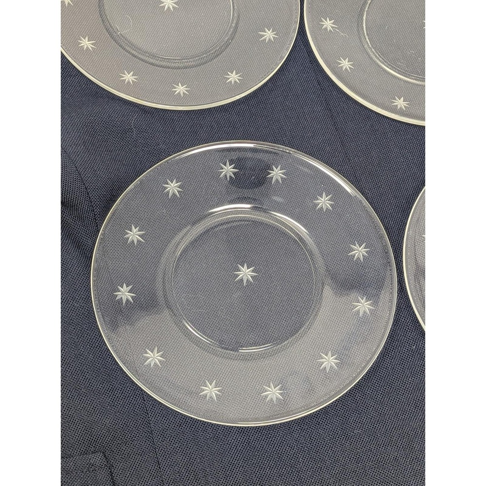 Vintage Lot Of 4 Etched Clear Star 6" Plates MCM Retro - Picture 1 of 6